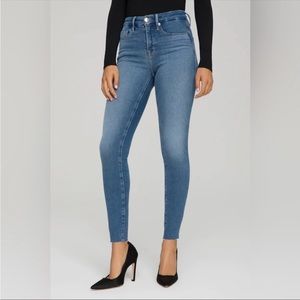 Good American Good Legs High Rise Skinny Blue Denim Jeans Raw Hem 6 28